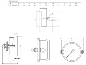 Glycerin-Einbaumanometer mit 3kt-Frontring Ø 63 mm Chromnickelstahl / Messing, Einbaumanometer, Manometer, Druckluftmanometer, Glycerinmanometer, Glyzerinmanometer, Eco-Line